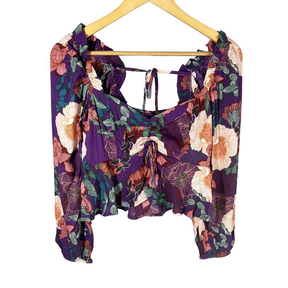 Band of the Free Floriane Boho Floral Long Sleeve Crop Blouse Size XS